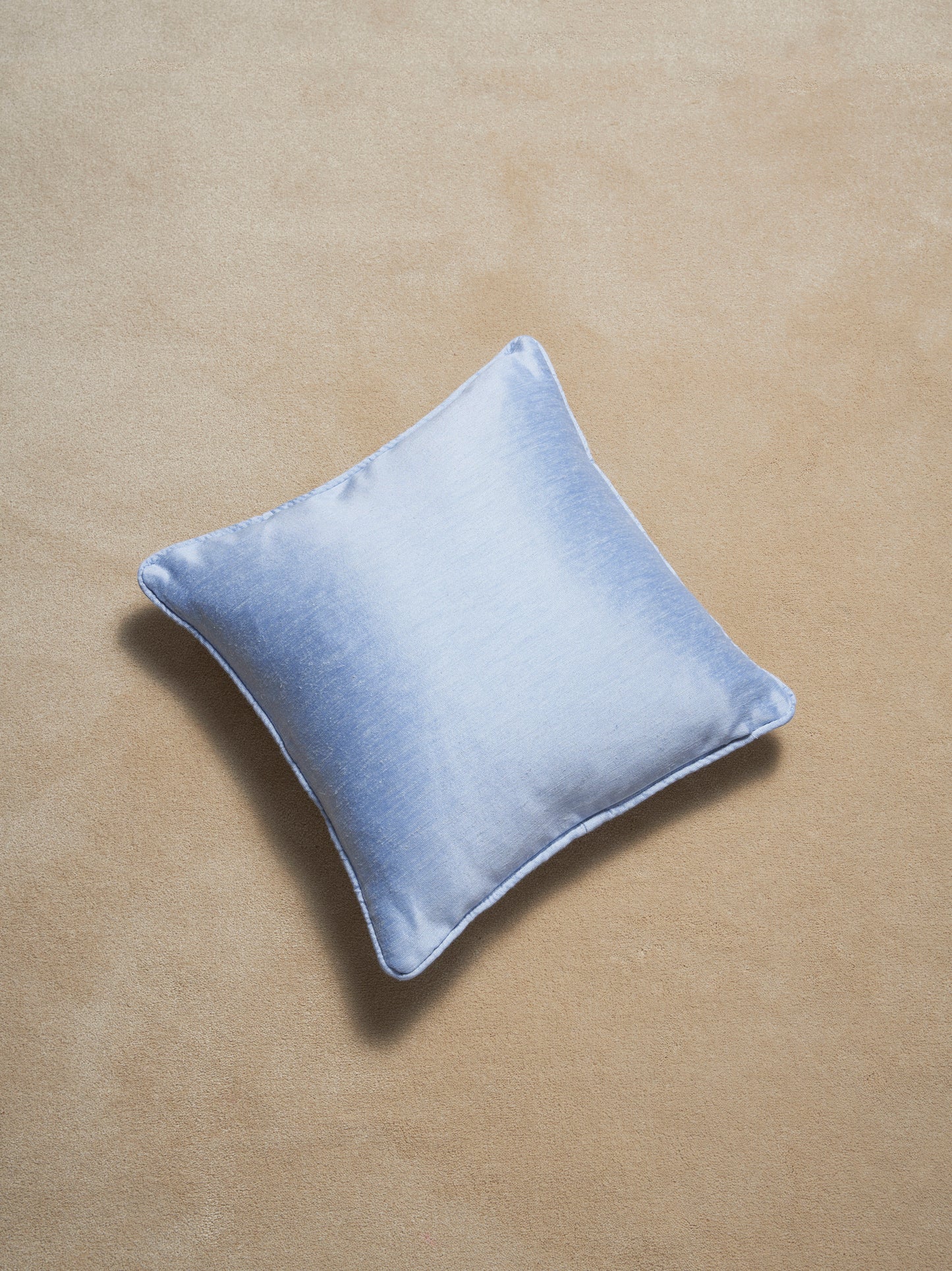 PIPED CUSHION - SILK SATEEN - CELESTE